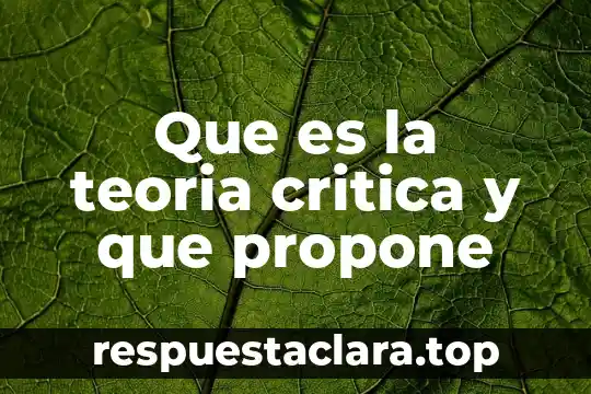 Que es la teoria critica y que propone