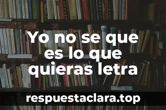 Yo no se que es lo que quieras letra